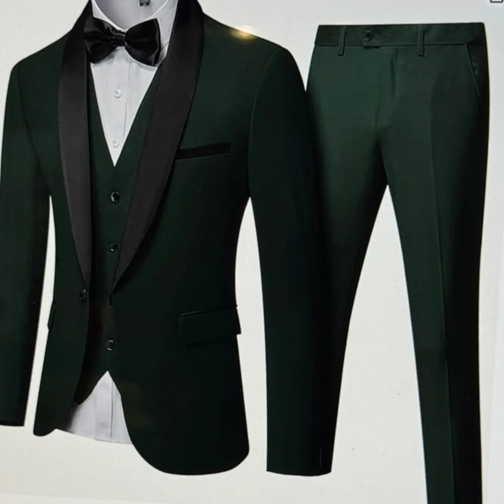 Deep Green 3 PC Men's Tux Tuxedo Suit Black Lapel MSU Michigan State Small S - Picture 2 of 9